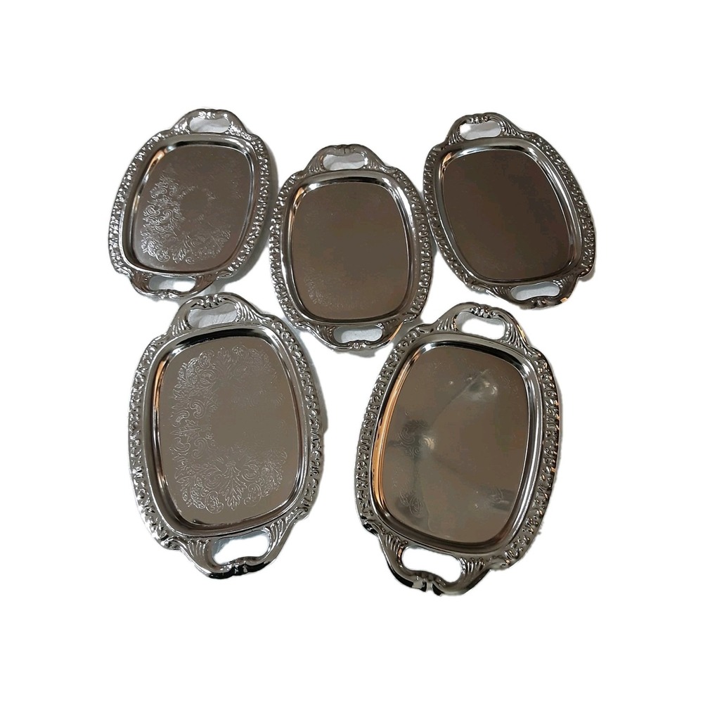 Small Cocktail Sandwich Trays Handled Silver Tone 6.5 X 4. 5 Set Of 5 Hong Kong